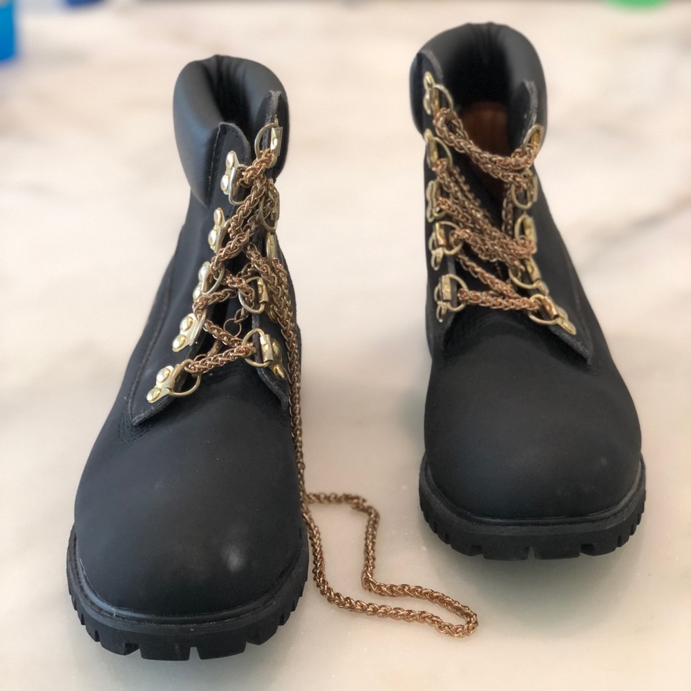 Timberland black boots gold chain laces men Sz5w